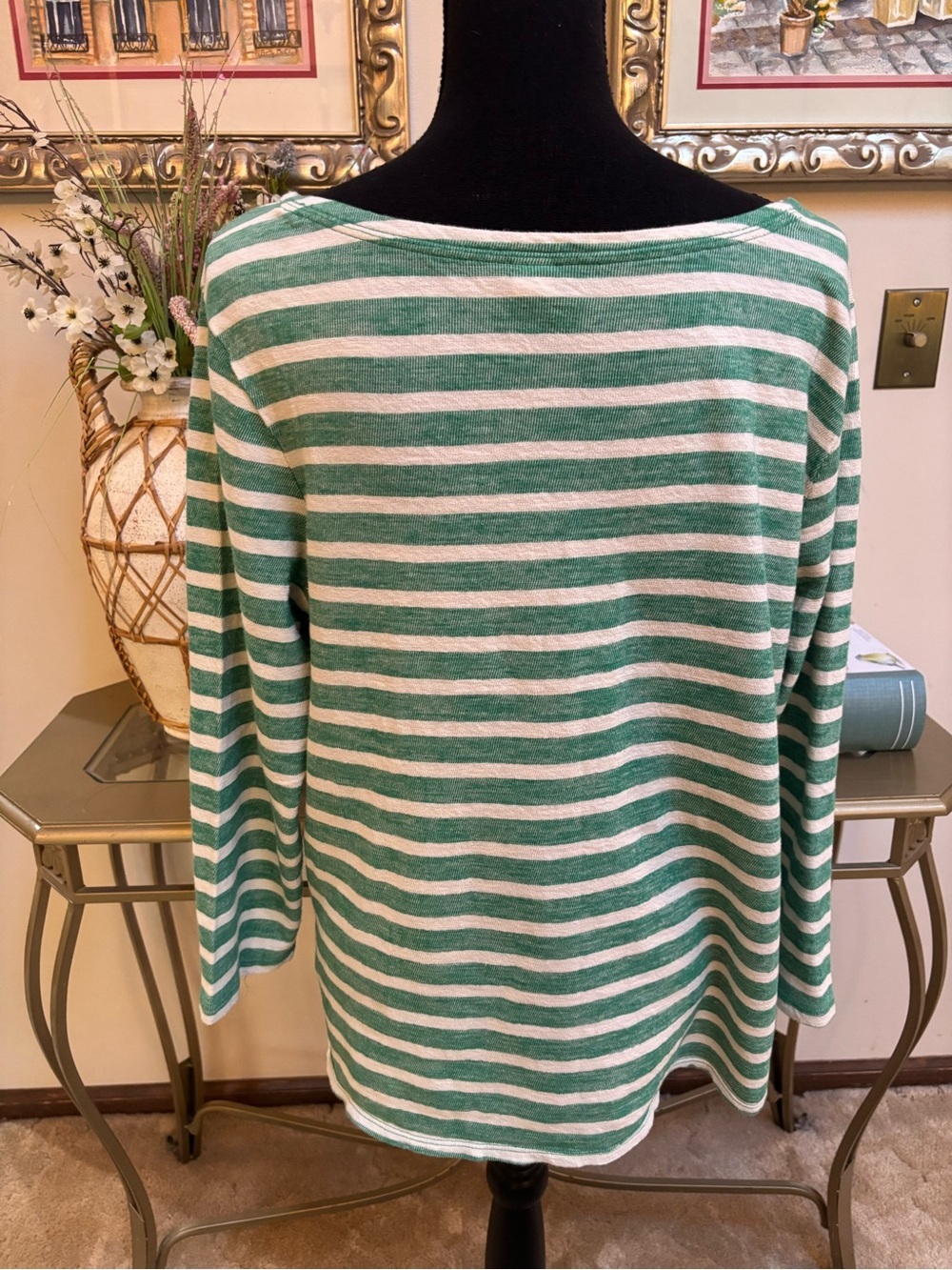 Old Navy Cotton Green & White Striped Tie-Front  Relaxed Fit Mariner Top Size XL - Picture 3 of 8